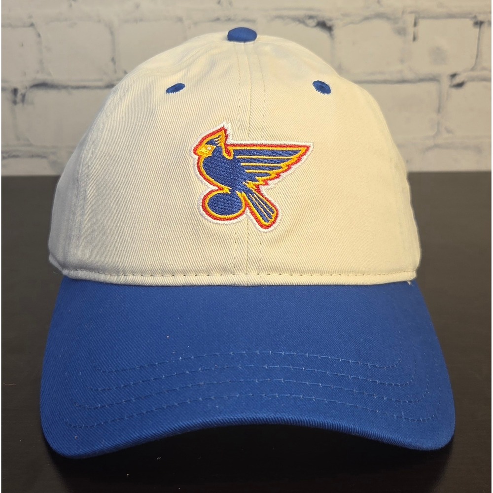 Sue Me The Poser Company Mens Cream Blue Bird Mascot Embroidered Dad Hat Cap